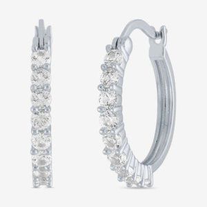 White Sapphire 20mm Hoop Earrings in Sterling Silver